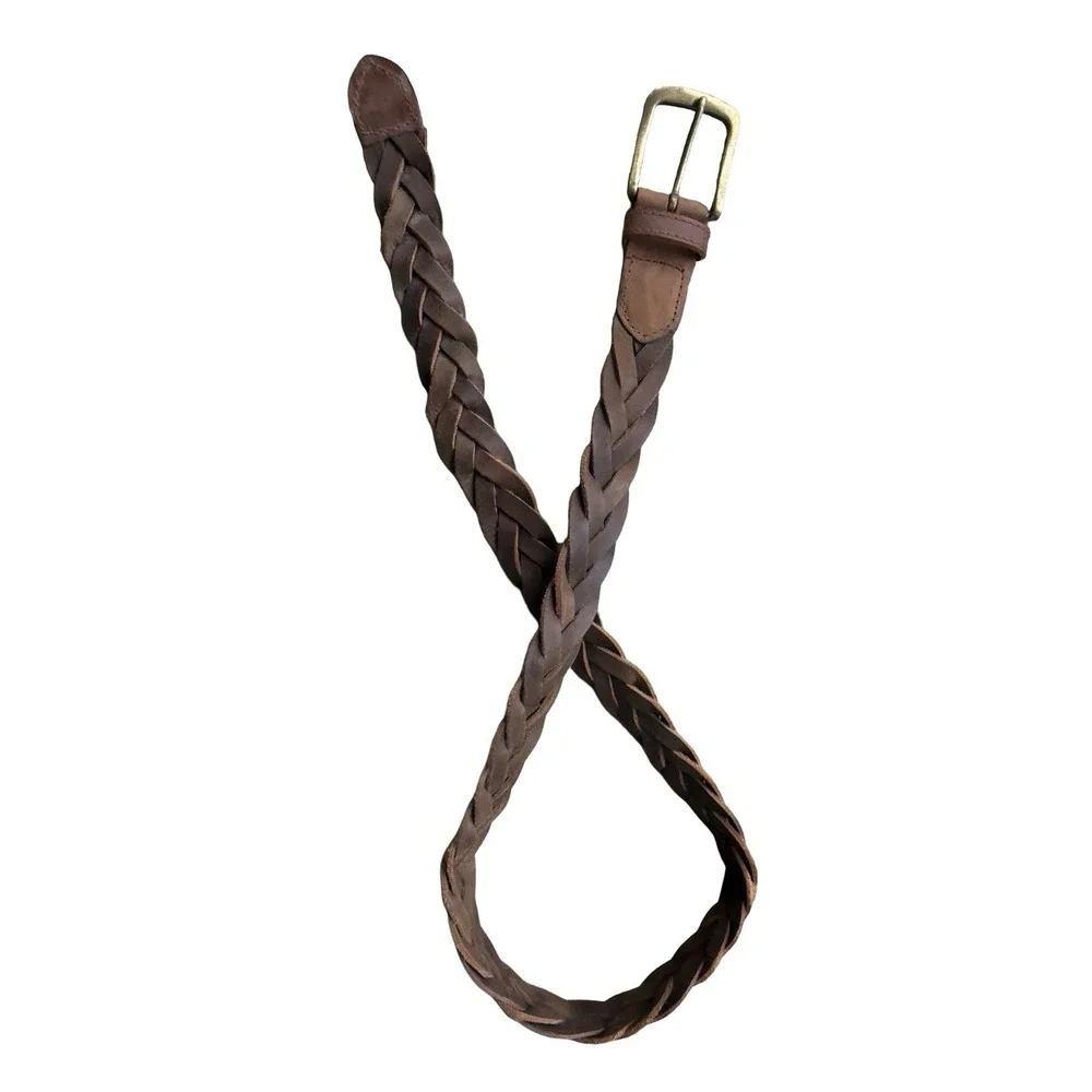 Vintage y2K Old Navy Braided Brown Leather Belt Brass Buckle  Size 38
